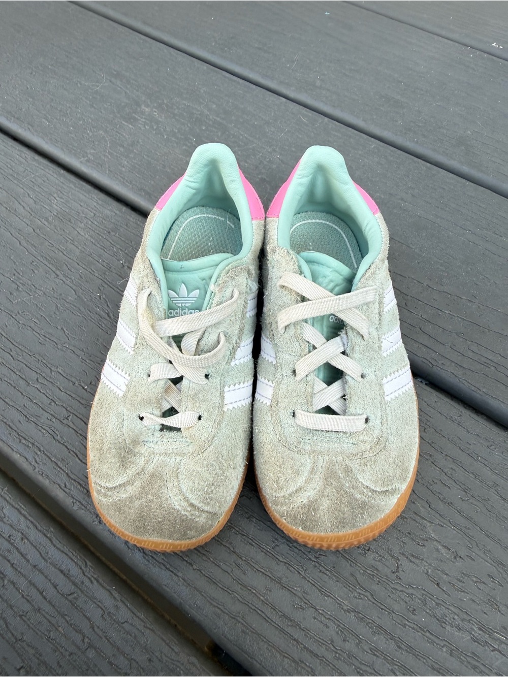 adidas Kids Suede Sneakers - Mint Green with Pink Heel